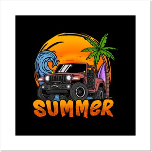 Jeep Wrangler Summer Holiday - Pink Posters and Art